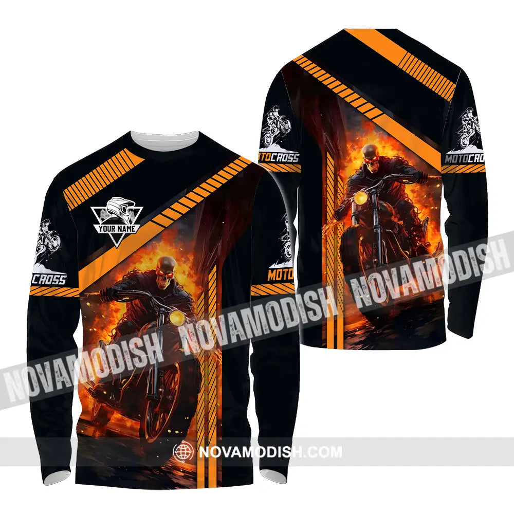 Unisex Shirt - Custom Name Fire Motobike Shirt For Player Long Sleeve Shirt / S T-shirt