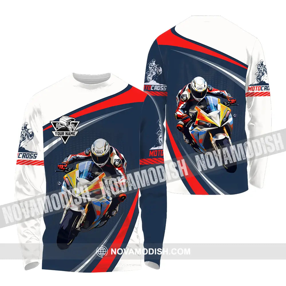 Unisex Shirt - Custom Name Fire Motobike Shirt For Player Motocross Long Sleeve Shirt / S T-shirt