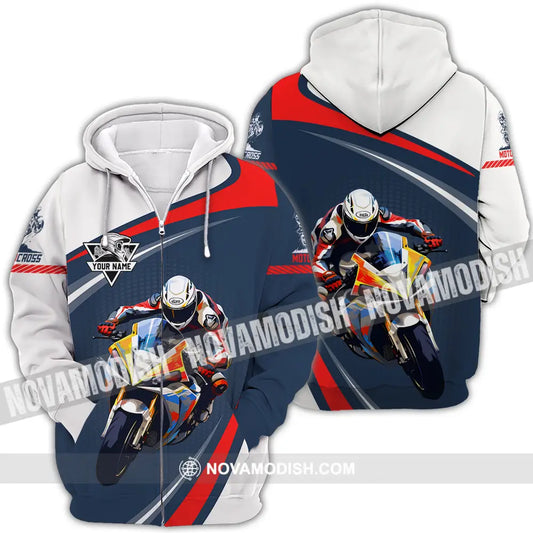 Unisex Shirt - Custom Name Fire Motobike Shirt For Player Motocross Zipper Hoodie / S T-shirt
