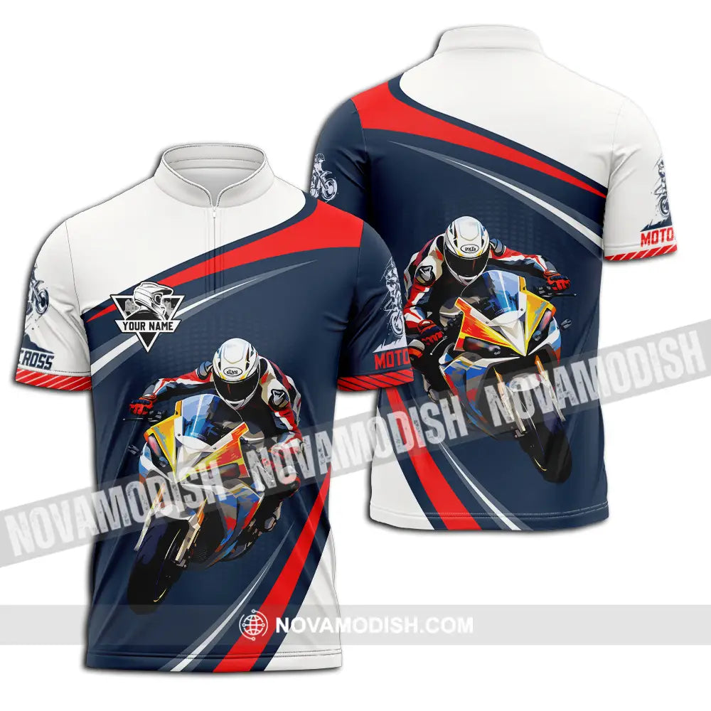 Unisex Shirt - Custom Name Fire Motobike Shirt For Player Motocross Zipper Polo Shirt / S T-shirt