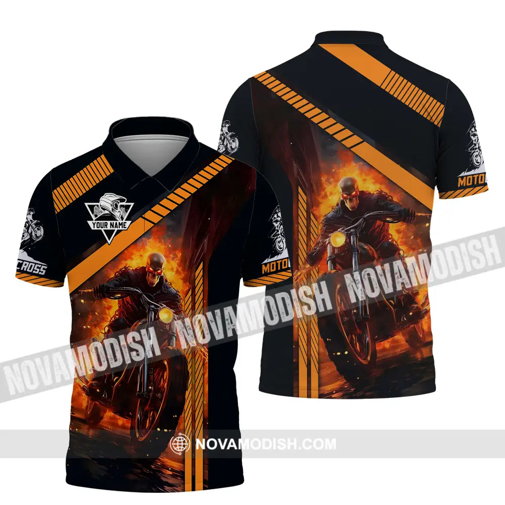 Unisex Shirt - Custom Name Fire Motobike Shirt For Player Polo Shirt / S T-shirt