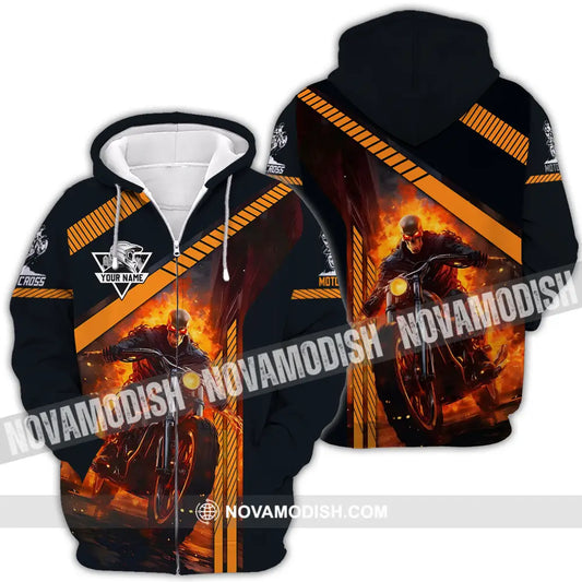 Unisex Shirt - Custom Name Fire Motobike Shirt For Player Zipper Hoodie / S T-shirt
