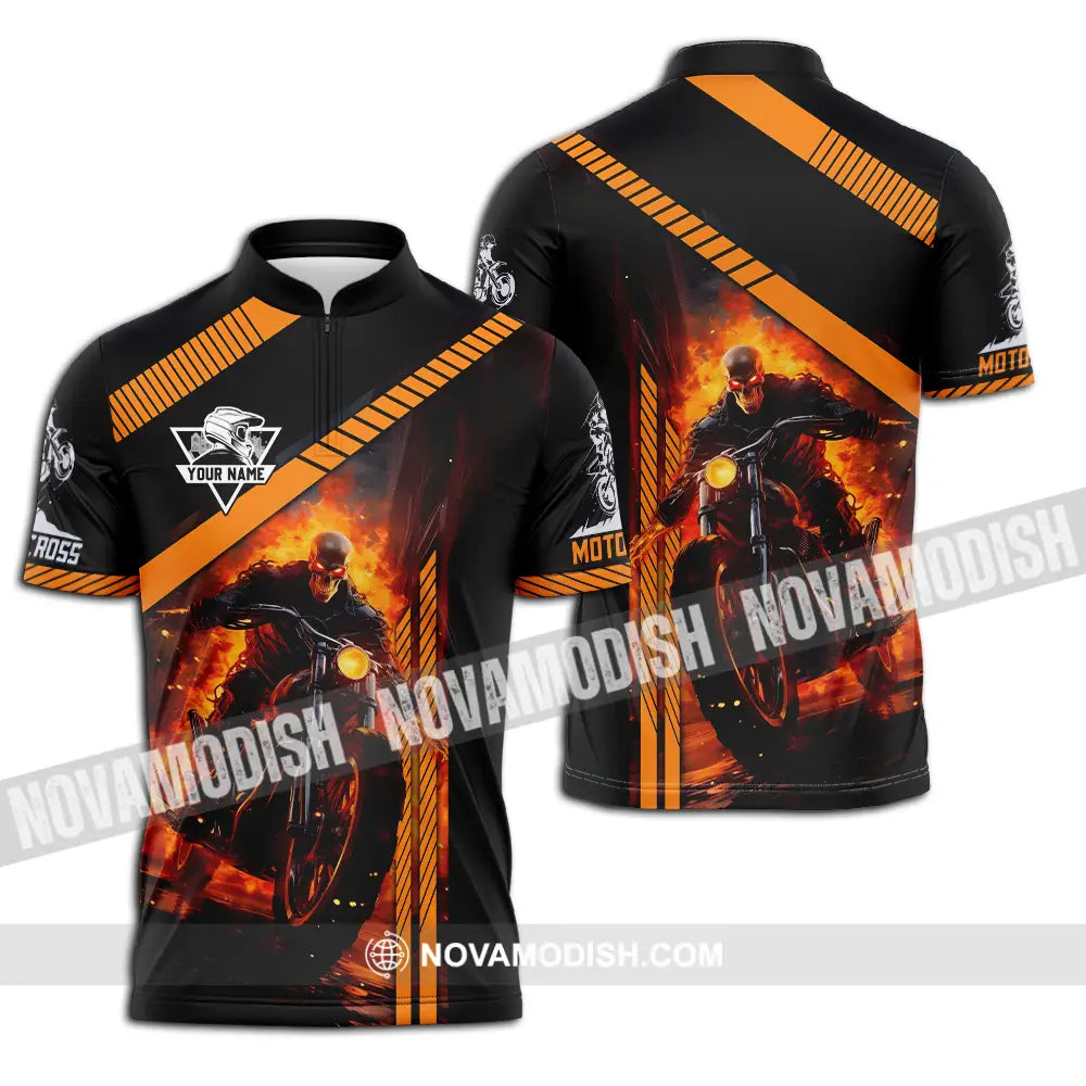 Unisex Shirt - Custom Name Fire Motobike Shirt For Player Zipper Polo Shirt / S T-shirt