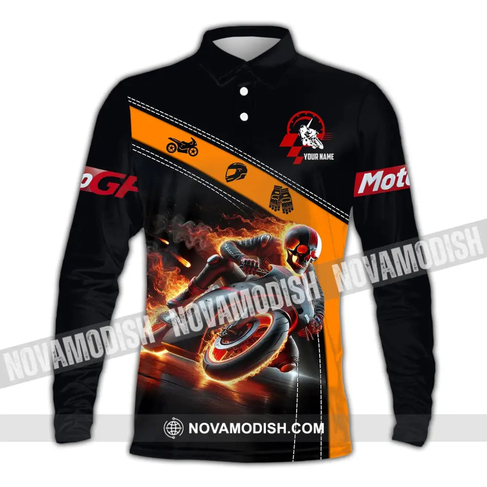 Unisex Shirt - Custom Name Fire Rider Long Sleeve Polo / S T-Shirt