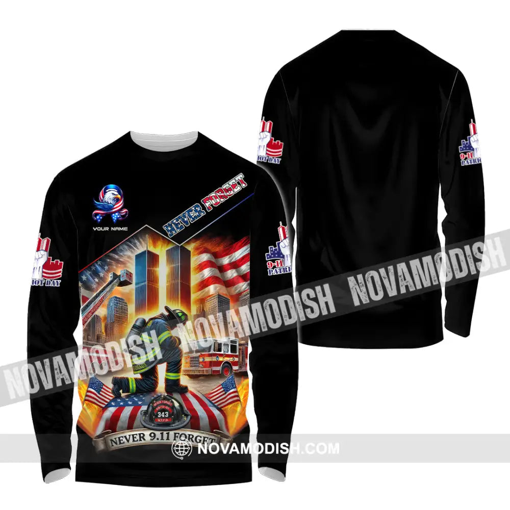 Unisex Shirt Custom Name Firefighter 911 Memorial Never Forget Long Sleeve / S T-Shirt