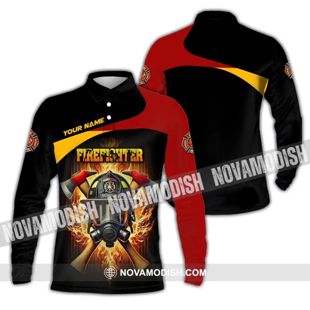 Unisex Shirt Custom Name Firefighter Hoodie Long Sleeve Polo / S T-Shirt