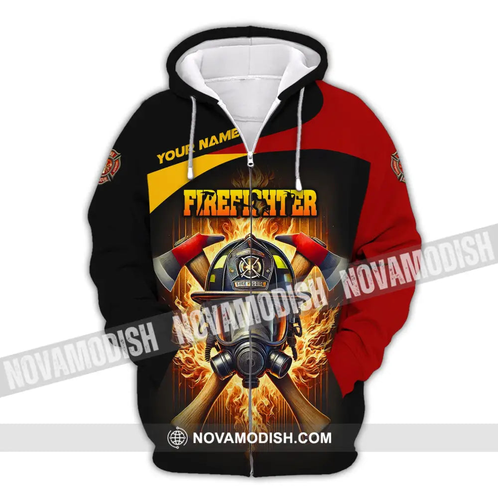 Unisex Shirt Custom Name Firefighter Hoodie Long Sleeve Zipper / S T-Shirt