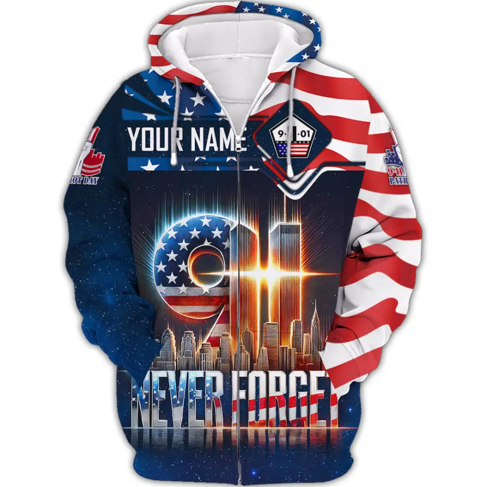 Unisex Shirt Custom Name Firefighter Memorial 911 Zipper Hoodie / S T-Shirt