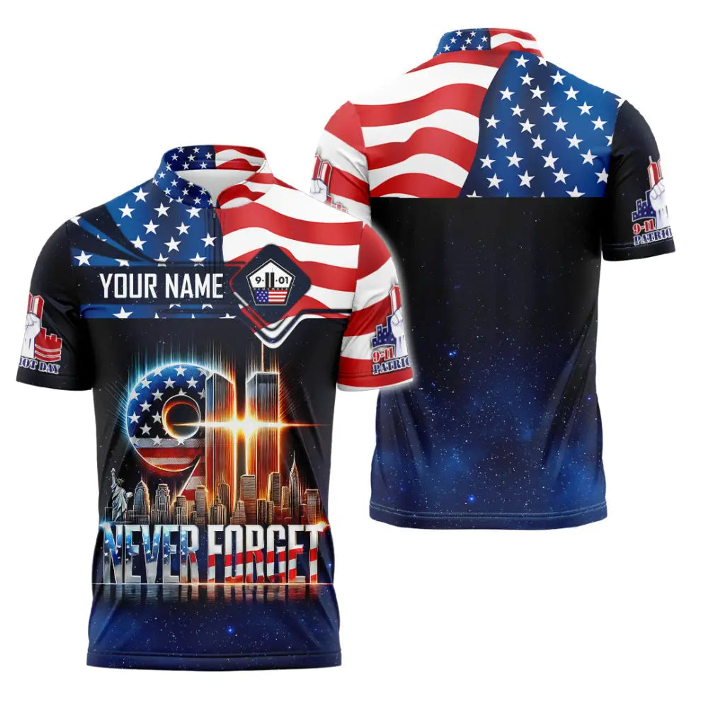 Unisex Shirt Custom Name Firefighter Memorial 911 Zipper Polo / S T-Shirt