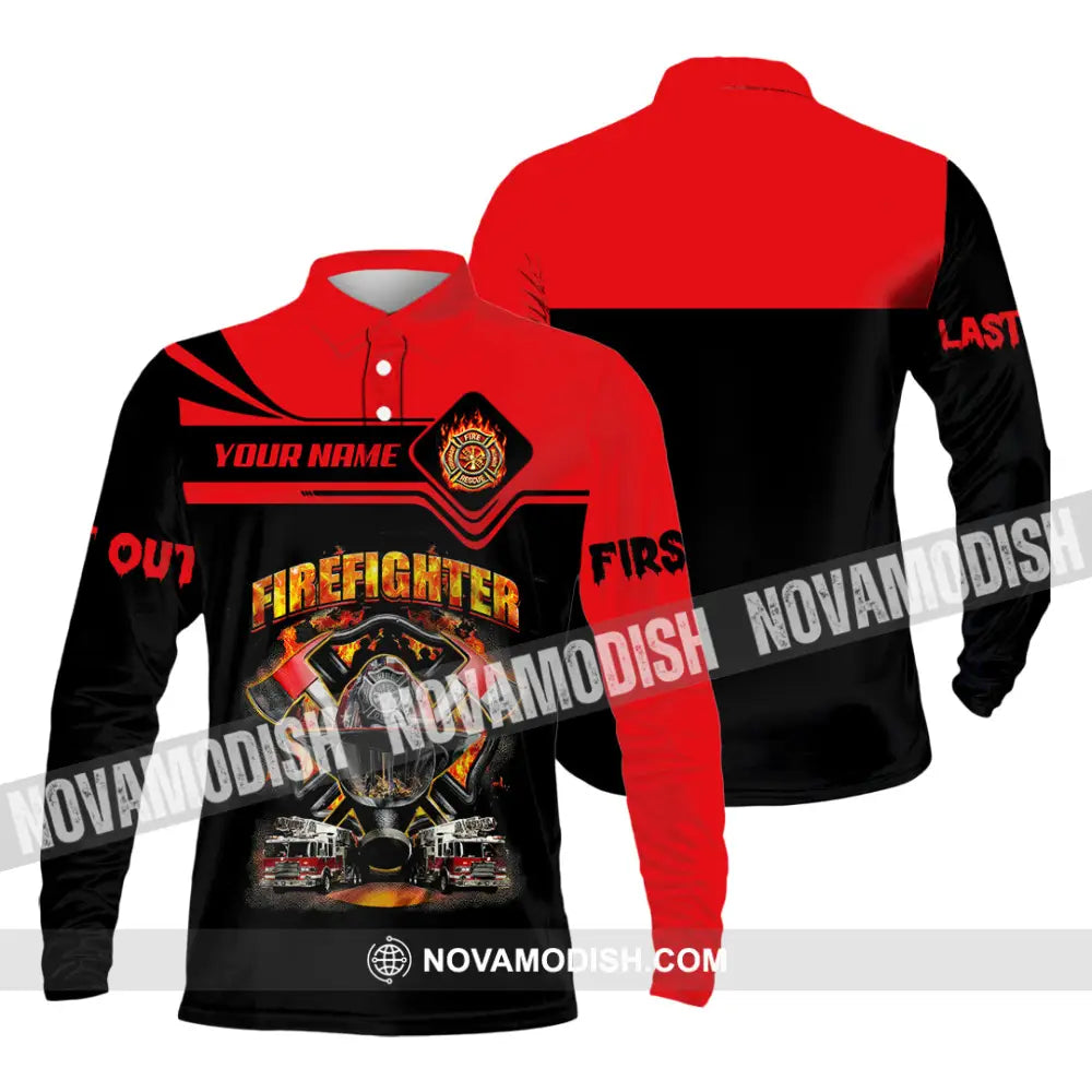 Unisex Shirt Custom Name Firefighter Memorial Fallen Firefighters 911 Long Sleeve Polo / S T-Shirt