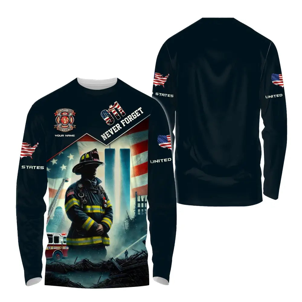 Unisex Shirt Custom Name Firefighter Memorial Fallen Firefighters 911 Long Sleeve / S T-Shirt