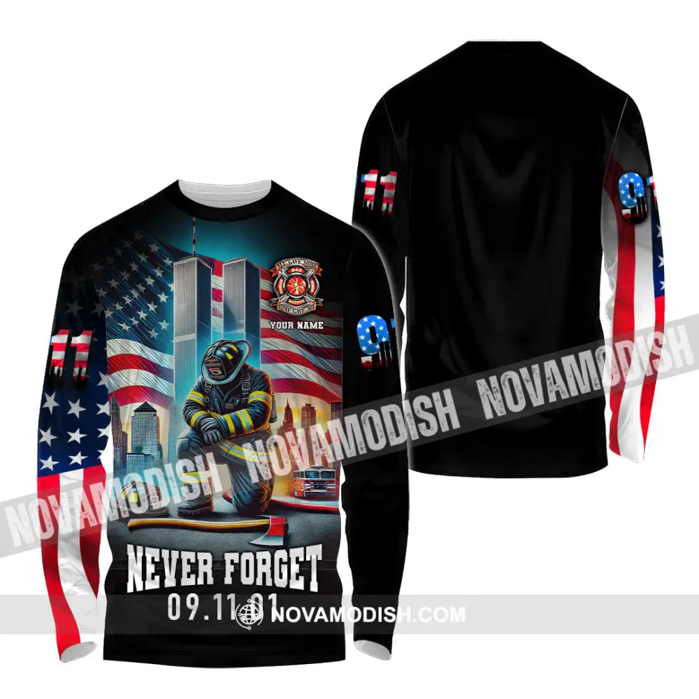 Unisex Shirt Custom Name Firefighter Memorial Fallen Firefighters 911 Long Sleeve / S T-Shirt