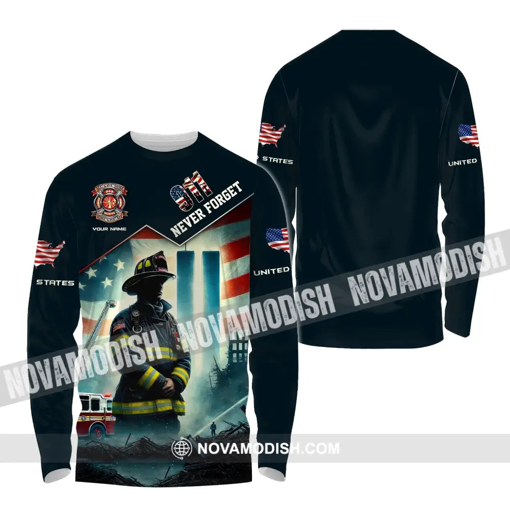 Unisex Shirt Custom Name Firefighter Memorial Fallen Firefighters 911 Long Sleeve / S T-Shirt