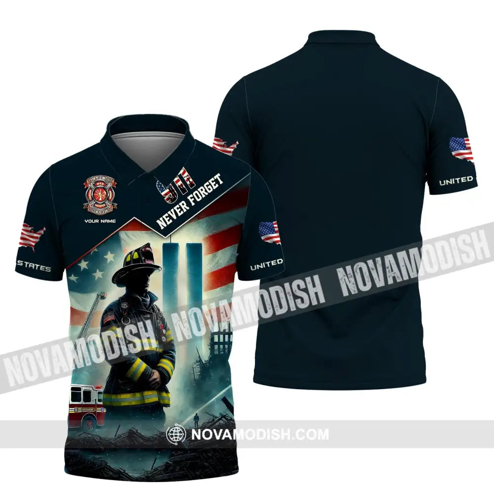 Unisex Shirt Custom Name Firefighter Memorial Fallen Firefighters 911 Polo / S T-Shirt