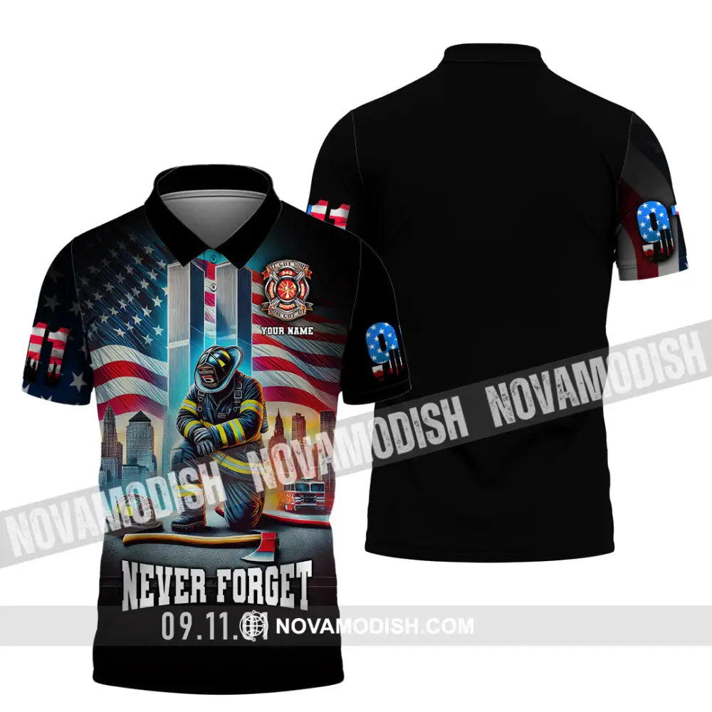 Unisex Shirt Custom Name Firefighter Memorial Fallen Firefighters 911 Polo / S T-Shirt