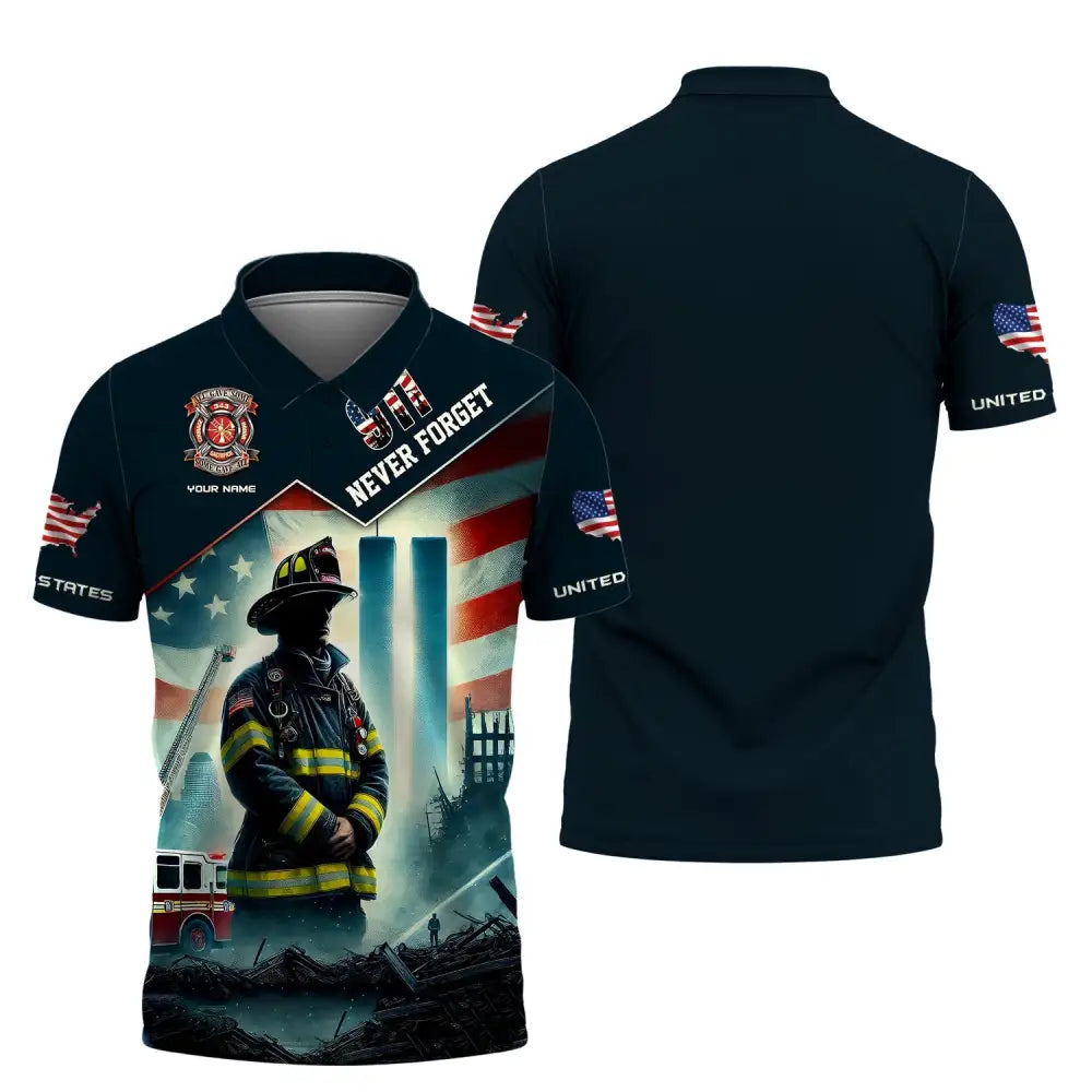 Unisex Shirt Custom Name Firefighter Memorial Fallen Firefighters 911 Polo / S T-Shirt