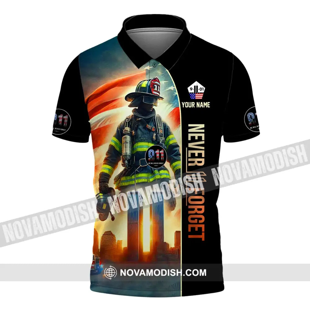 Unisex Shirt Custom Name Firefighter Memorial Fallen Firefighters 911 T-Shirt Polo / S T-Shirt