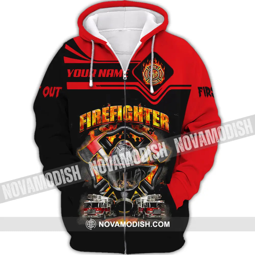 Unisex Shirt Custom Name Firefighter Memorial Fallen Firefighters 911 Zipper Hoodie / S T-Shirt