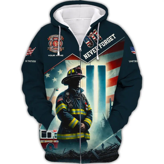 Unisex Shirt Custom Name Firefighter Memorial Fallen Firefighters 911 Zipper Hoodie / S T-Shirt