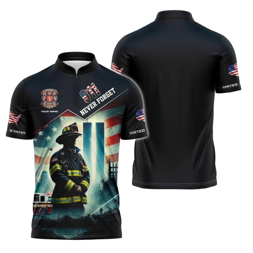 Unisex Shirt Custom Name Firefighter Memorial Fallen Firefighters 911 Zipper Polo / S T-Shirt