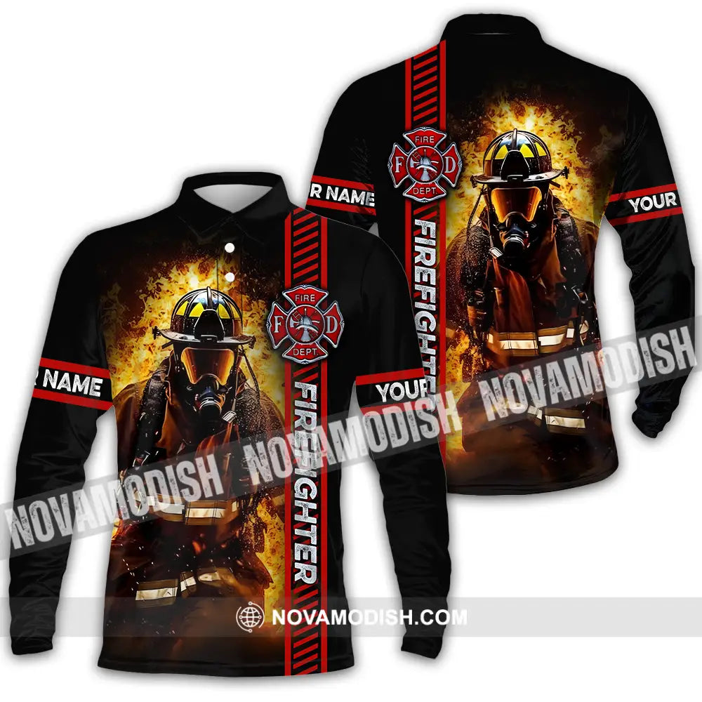 Unisex Shirt - Custom Name Shirt Firefighter Patriot Day 911 Long Sleeve Polo / S T-shirt