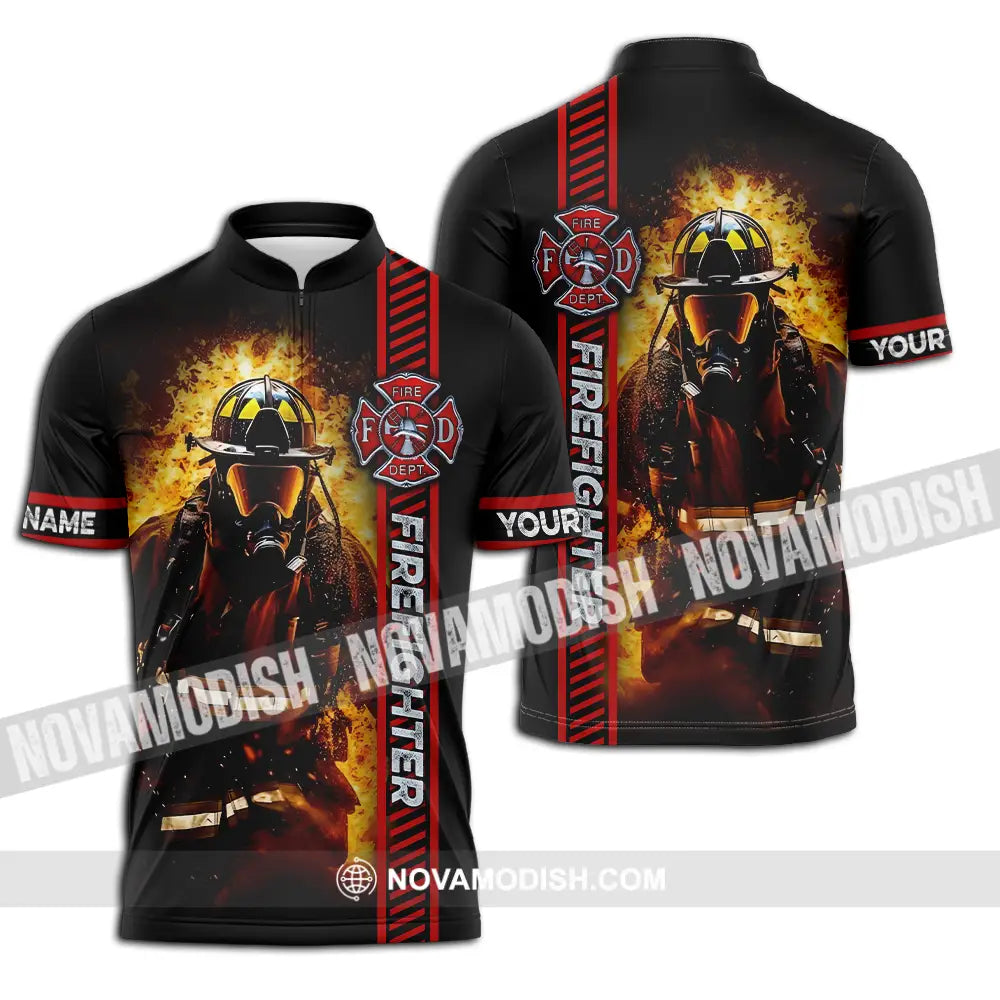 Unisex Shirt - Custom Name Shirt Firefighter Patriot Day 911 Zipper Polo Shirt / S T-shirt