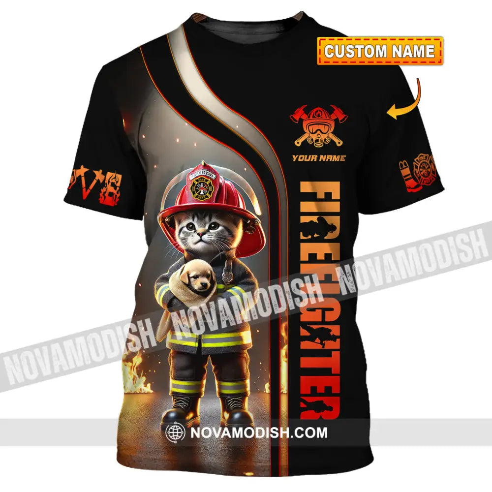 Unisex Shirt Custom Name Firefighter T-Shirt Hoodie Long Sleeve T-Shirt