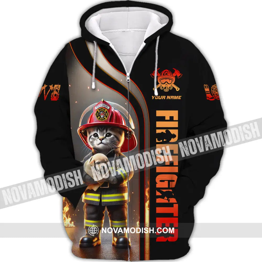 Unisex Shirt Custom Name Firefighter T-Shirt Hoodie Long Sleeve Zipper / S T-Shirt