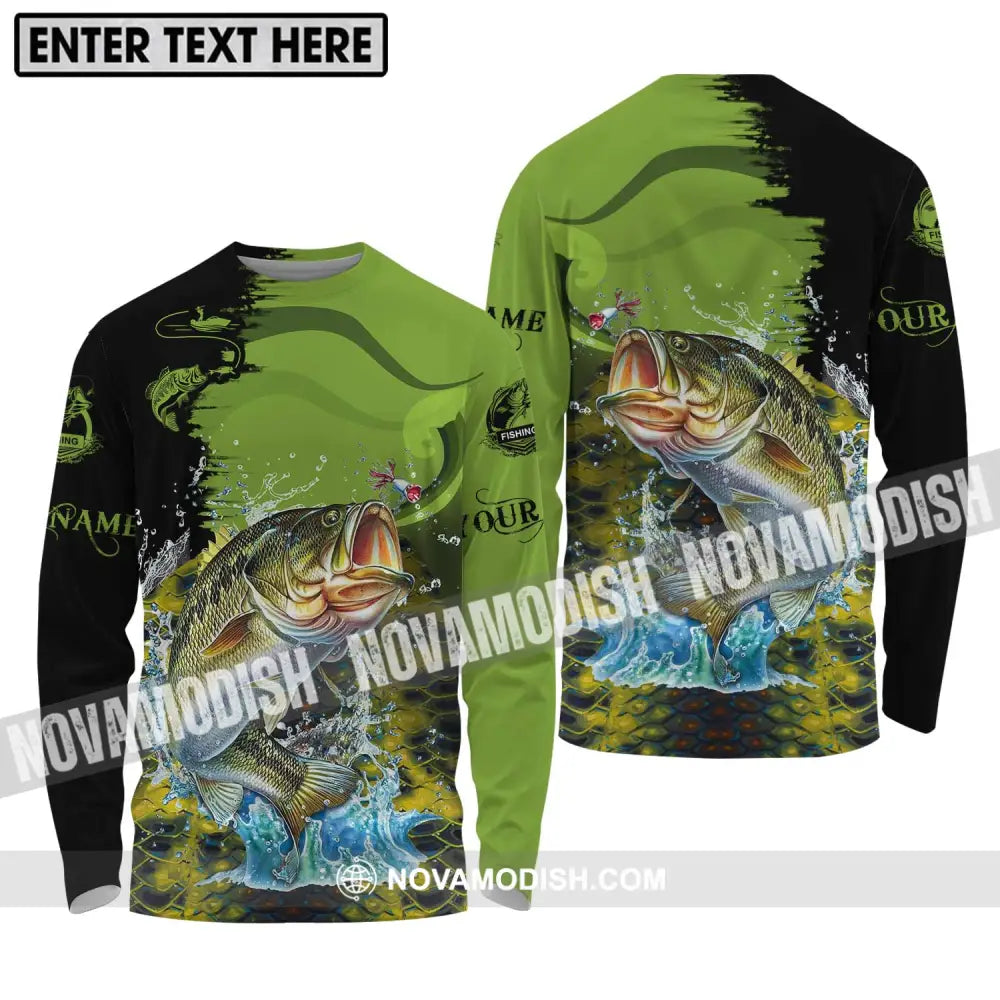 Unisex Shirt - Custom Name Fish On Fish Green And Black Shirt Long Sleeve Shirt / S T-shirt