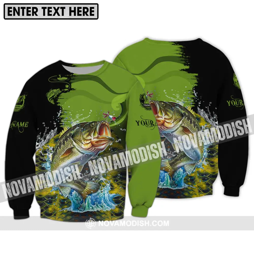 Unisex Shirt - Custom Name Fish On Fish Green And Black Shirt Long Sleeve / S T-shirt