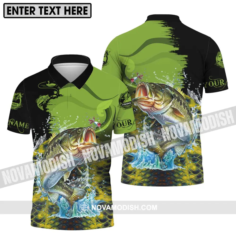 Unisex Shirt - Custom Name Fish On Fish Green And Black Shirt Polo Shirt / S T-shirt