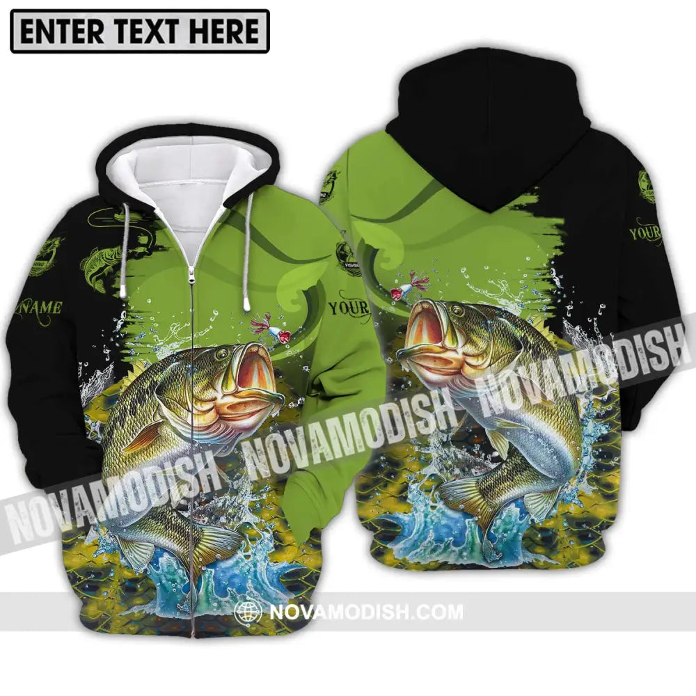 Unisex Shirt - Custom Name Fish On Fish Green And Black Shirt Zipper Hoodie / S T-shirt