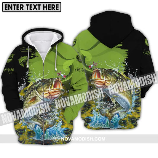 Unisex Shirt - Custom Name Fish On Fish Green And Black Shirt Zipper Hoodie / S T-shirt