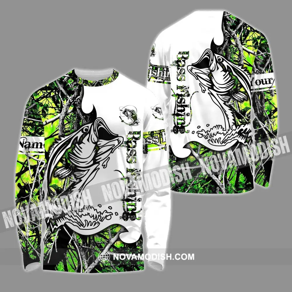Unisex Shirt - Custom Name Fish On Fish Green And White Shirt Long Sleeve Shirt / S T-shirt
