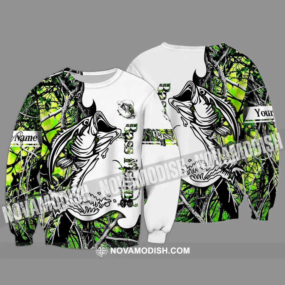 Unisex Shirt - Custom Name Fish On Fish Green And White Shirt Long Sleeve / S T-shirt