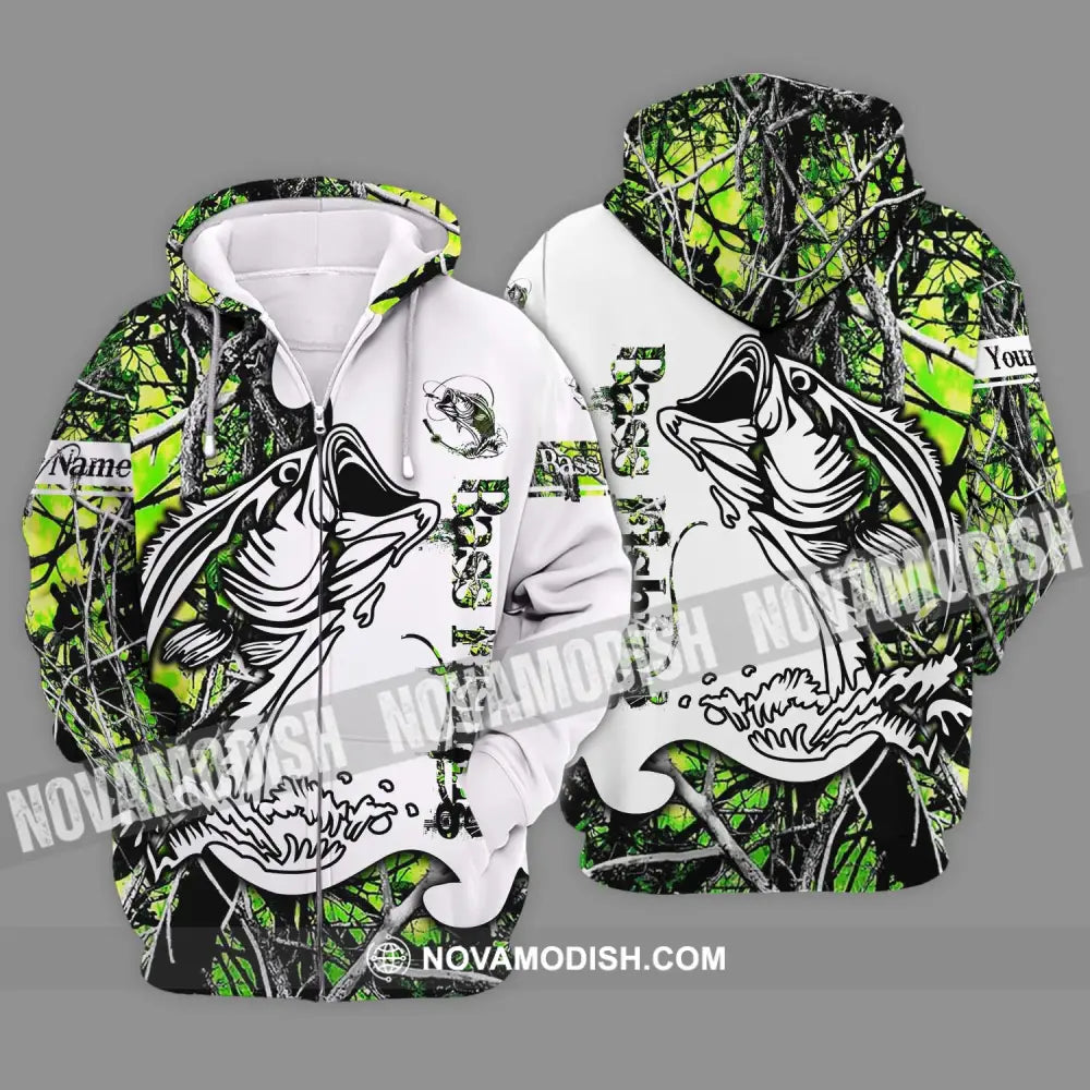 Unisex Shirt - Custom Name Fish On Fish Green And White Shirt Zipper Hoodie / S T-shirt