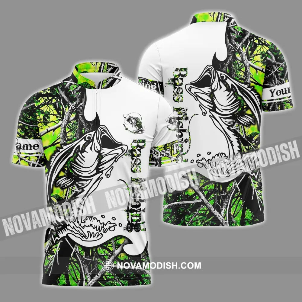 Unisex Shirt - Custom Name Fish On Fish Green And White Shirt Zipper Polo Shirt / S T-shirt