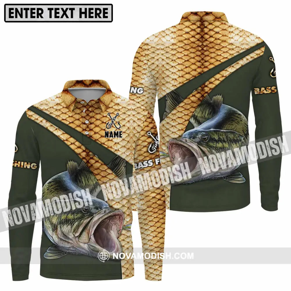Unisex Shirt - Custom Name Shirt Fish On Hook Bass Fishing Long Sleeve Polo / S T-shirt