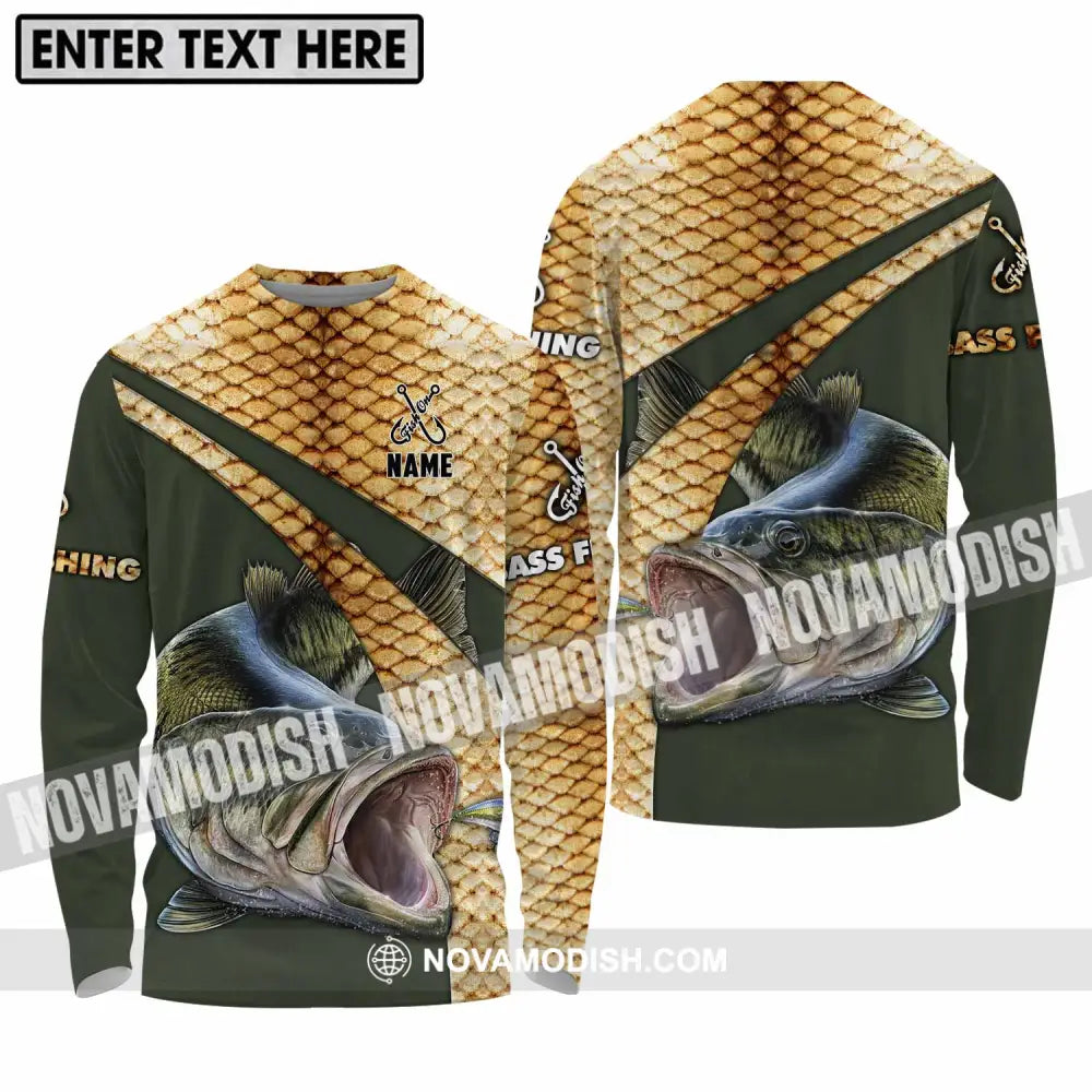 Unisex Shirt - Custom Name Shirt Fish On Hook Bass Fishing Long Sleeve Shirt / S T-shirt