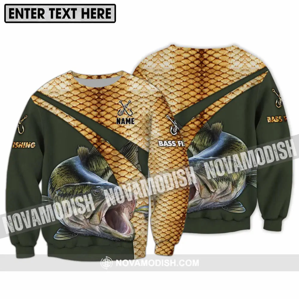 Unisex Shirt - Custom Name Shirt Fish On Hook Bass Fishing Long Sleeve / S T-shirt