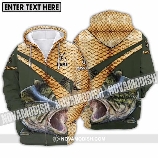 Unisex Shirt - Custom Name Shirt Fish On Hook Bass Fishing Zipper Hoodie / S T-shirt