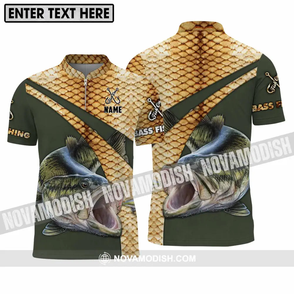 Unisex Shirt - Custom Name Shirt Fish On Hook Bass Fishing Zipper Polo Shirt / S T-shirt