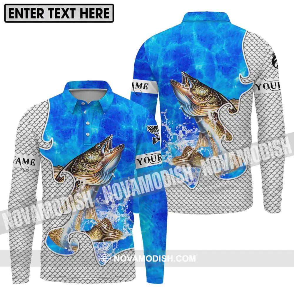 Unisex Shirt - Custom Name Fish On Fish Shirt Long Sleeve Polo / S T-shirt