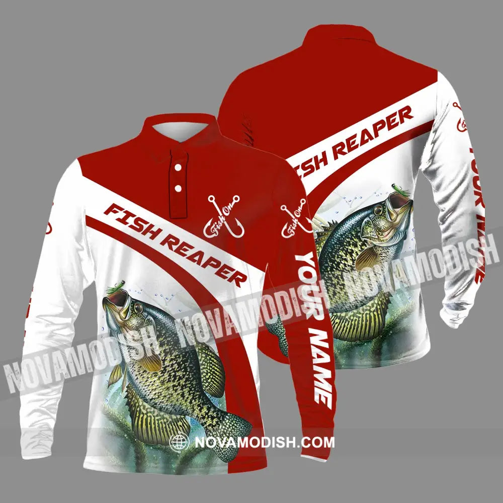 Unisex Shirt - Custom Name Shirt Fish Reaper Red And White Long Sleeve Polo / S T-shirt
