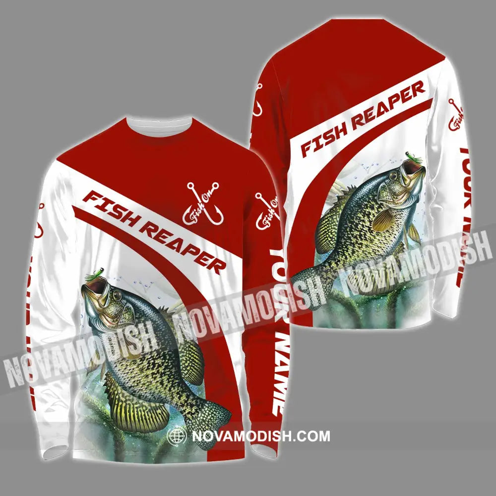 Unisex Shirt - Custom Name Shirt Fish Reaper Red And White Long Sleeve Shirt / S T-shirt