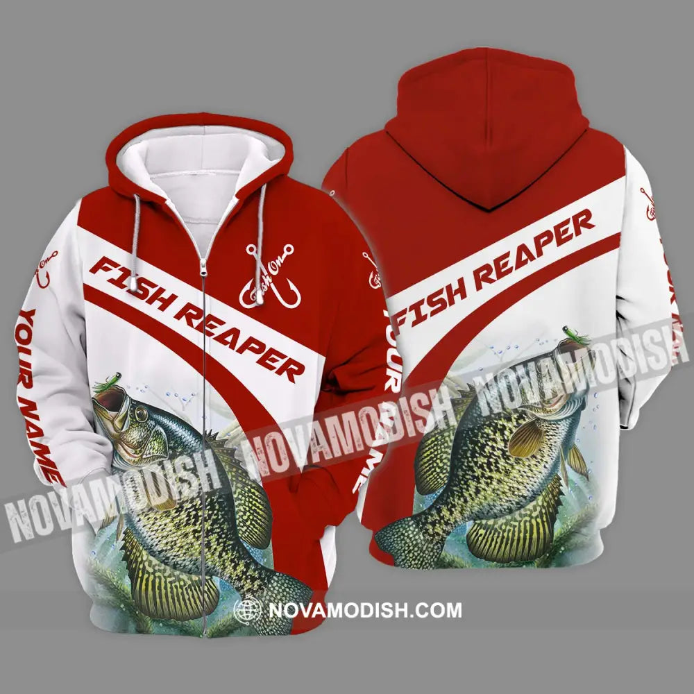 Unisex Shirt - Custom Name Shirt Fish Reaper Red And White Zipper Hoodie / S T-shirt