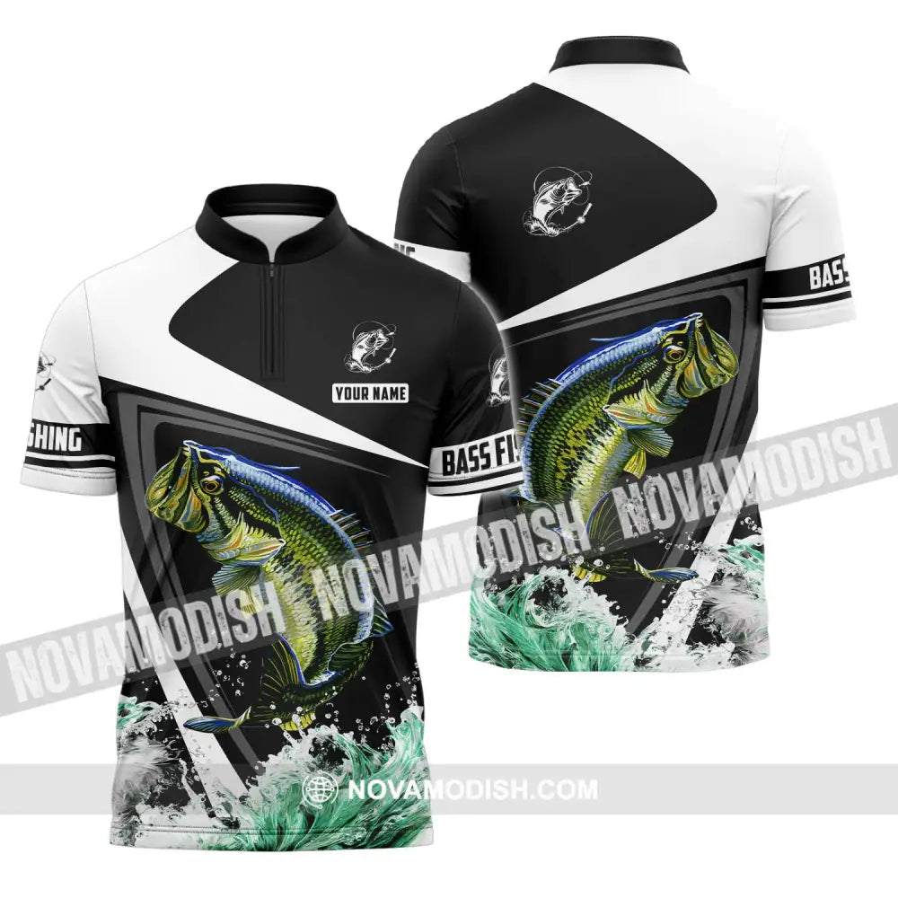 Unisex Shirt - Custom Name Fish Worker Shirt Hook Bass Fishing Zipper Polo Shirt / S T-shirt