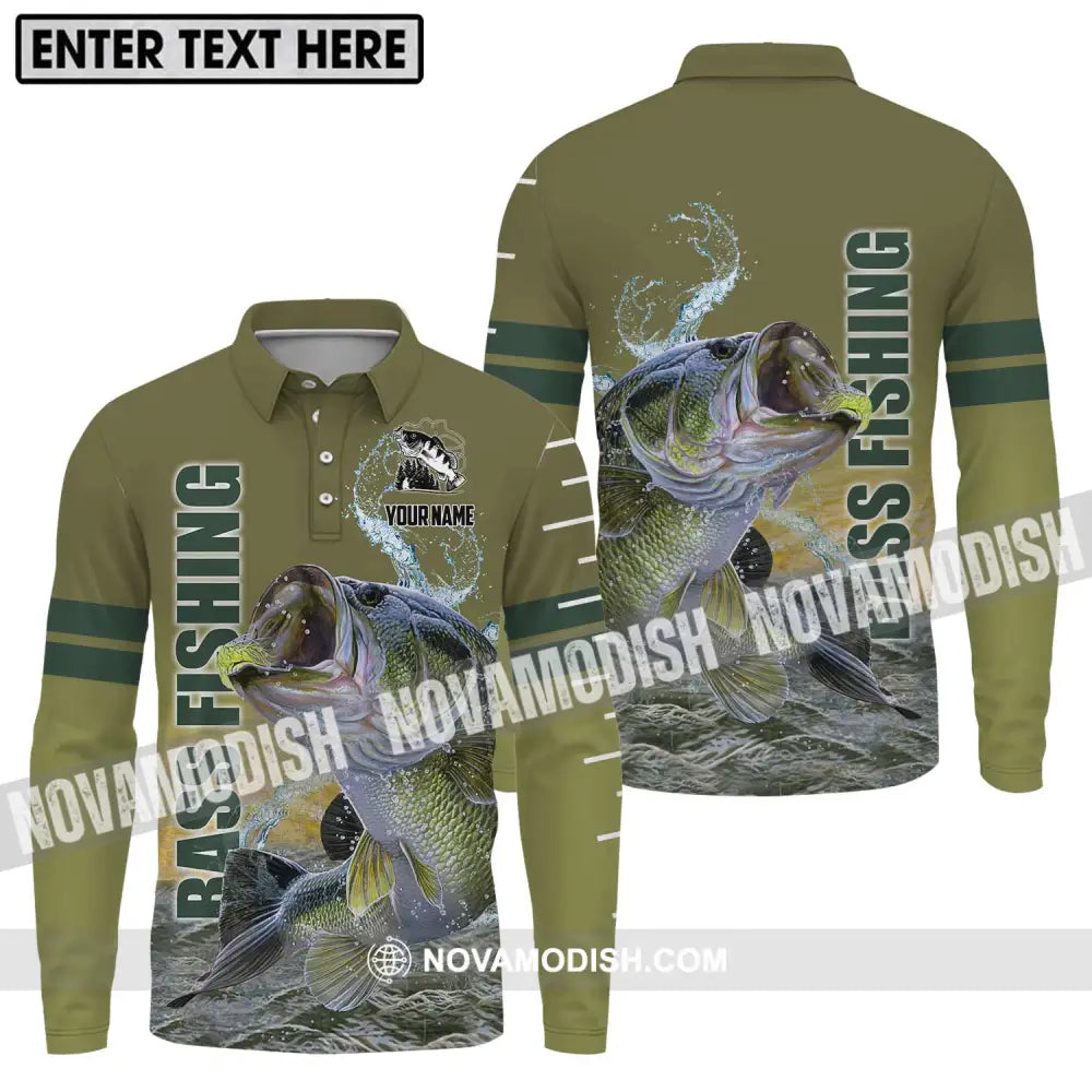 Unisex Shirt - Custom Name Fisher Shirt Bass Fishing Long Sleeve Polo / S T-shirt