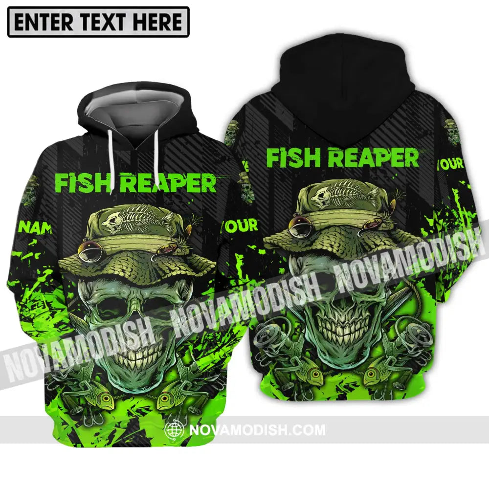 Unisex Shirt - Custom Name Fisher Shirt Fish Reaper Green Skull Hoodie / S T-shirt