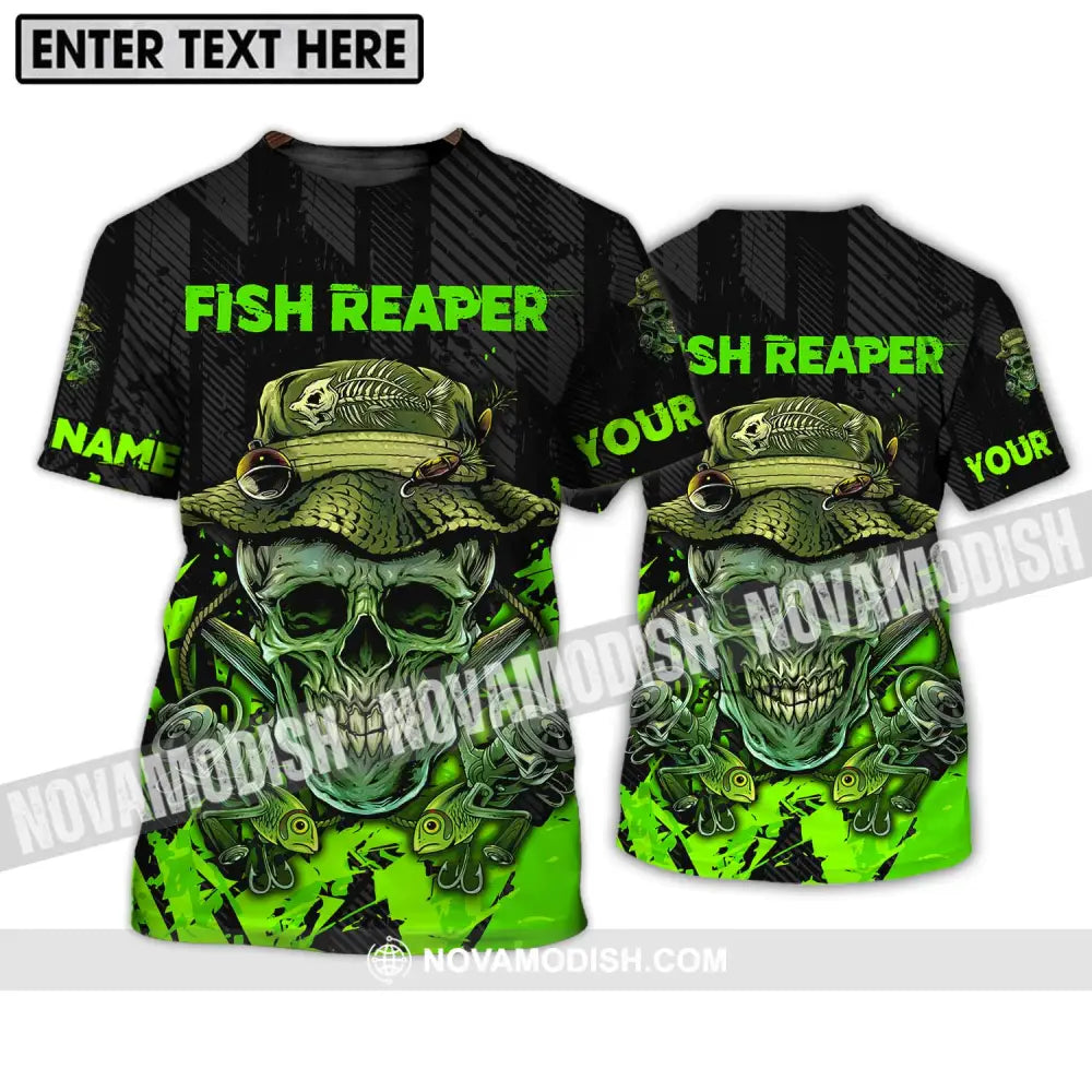 Unisex Shirt - Custom Name Fisher Shirt Fish Reaper Green Skull T-Shirt / S T-shirt